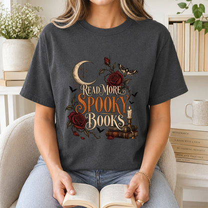 Read More Spooky Books Printed T-Shirt | Halloween Book Lover Gift Dark Heather