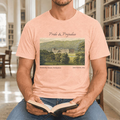 Pemberley House Pride And Prejudice Ultra-Soft Cotton T-Shirt | Gift Heather Peach