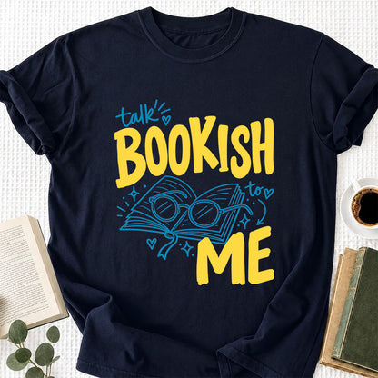 Talk Bookish To Me Cotton T-Shirt | Book Lover Gift Navy