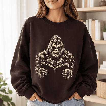 Big Foot Reading Book Crewneck Sweatshirt | Reader Gift Dark Chocolate