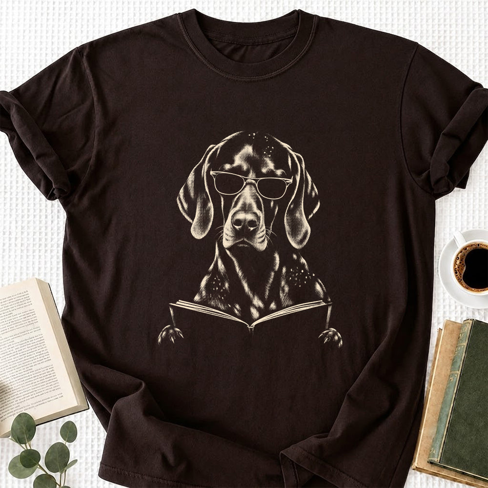 German Shorthaired Pointer Reading Book Softstyle T-Shirt | Book Lover Gift Dark Chocolate