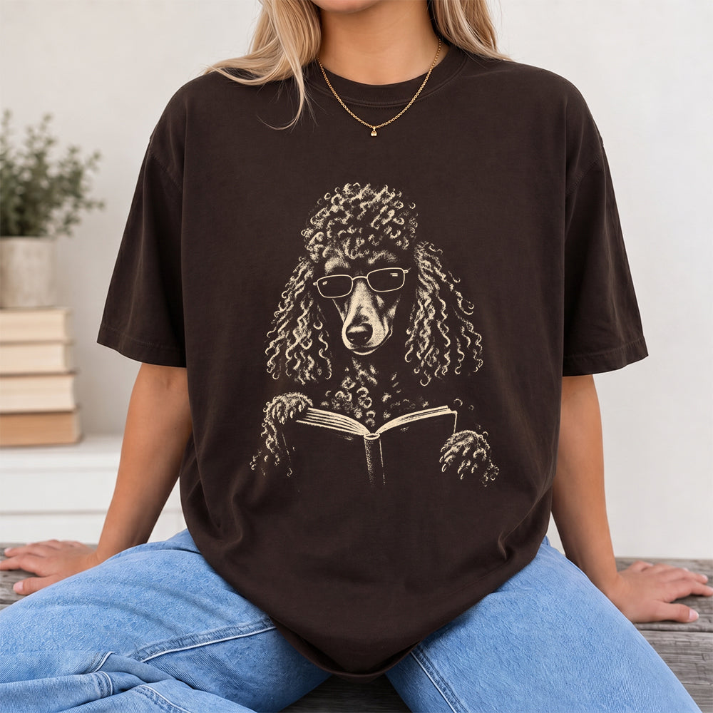Poodle Reading Book Softstyle T-Shirt | Book Lover Gift Dark Chocolate