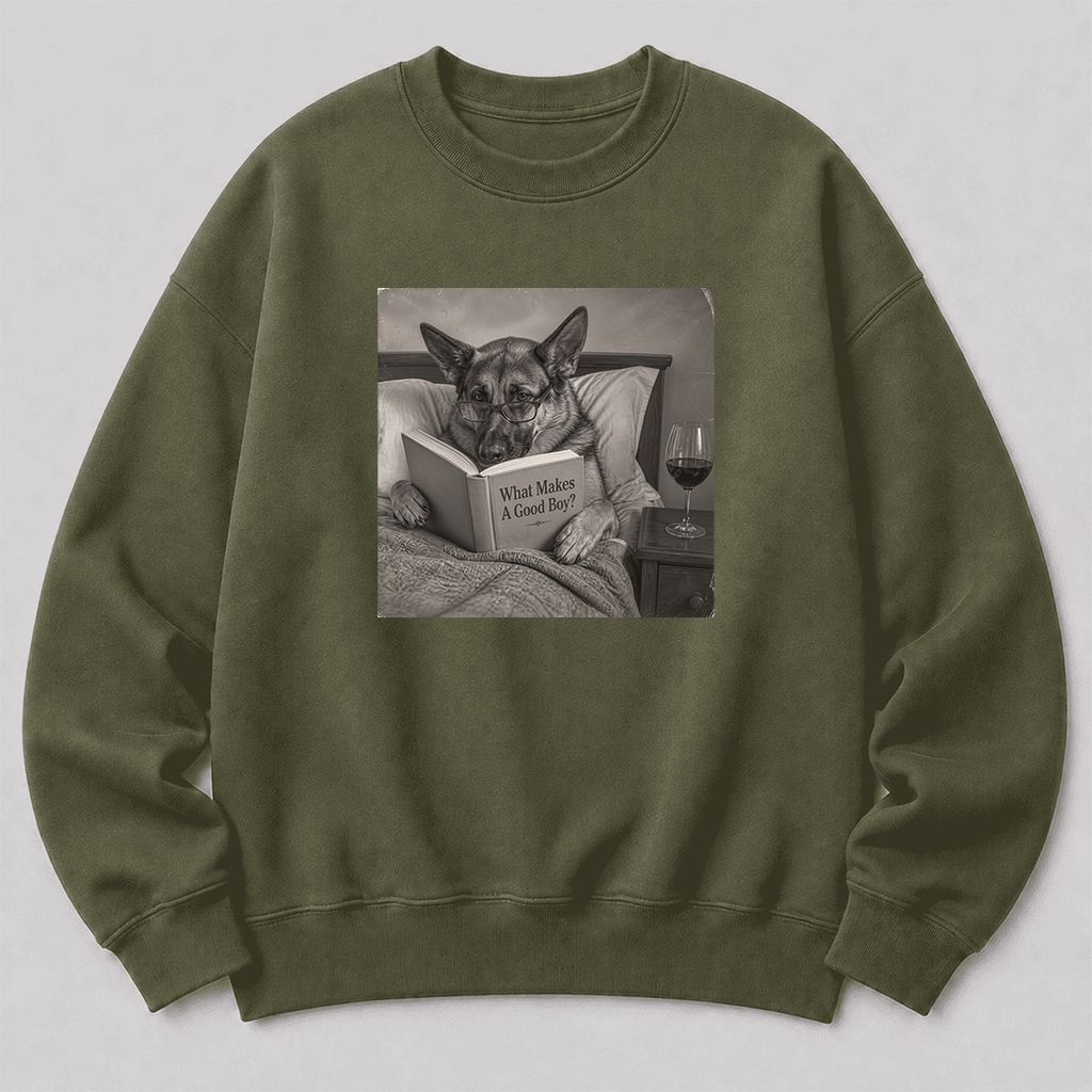 What Makes A Good Boy Crewneck Sweatshirt | Dog Lover Reader Gift Military Green