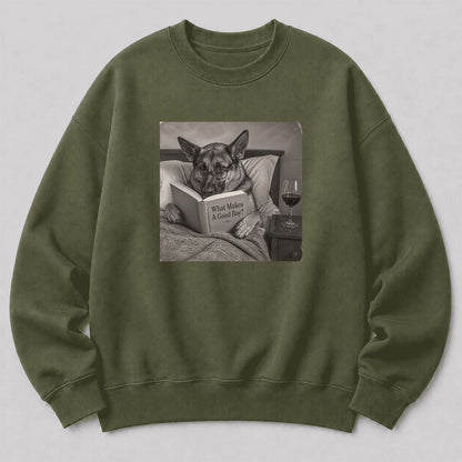 What Makes A Good Boy Crewneck Sweatshirt | Dog Lover Reader Gift Military Green