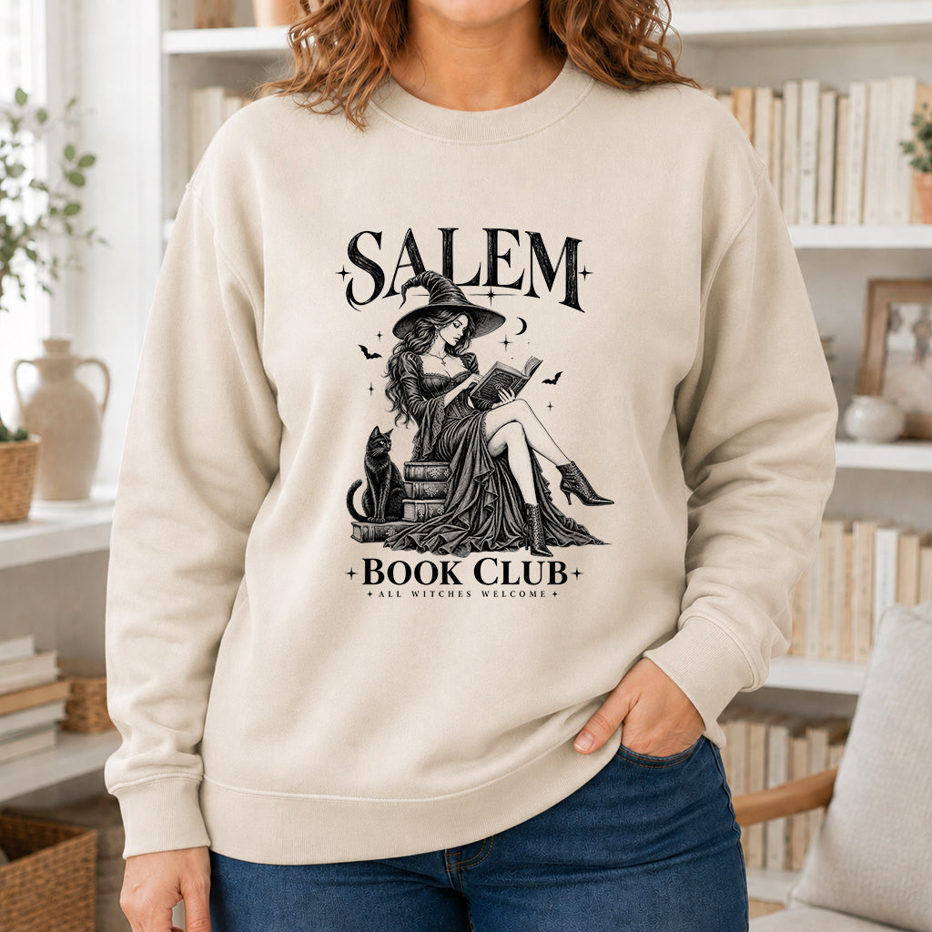 Salem Book Club Printed Sweatshirt | Spooky Book Lover Gift Sand