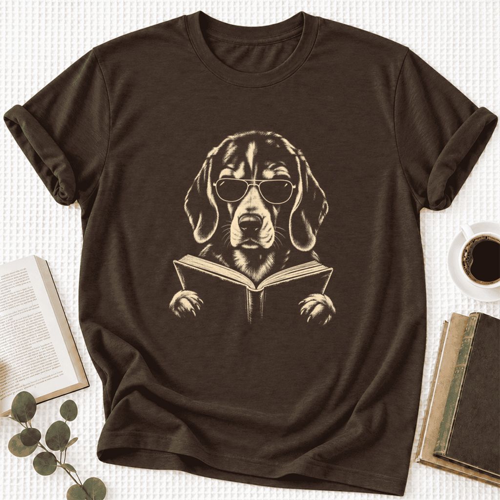 Beagle Reading Book Ultra-Soft Cotton T-Shirt | Beagle Lover Gift Brown