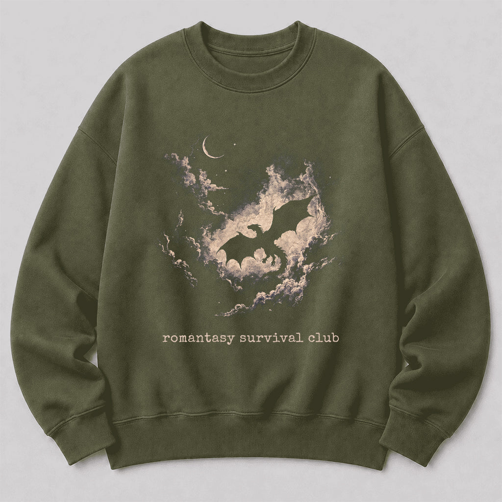 Dark Fantasy Dragon Clouds Crewneck Sweatshirt | Reader Gift Military Green