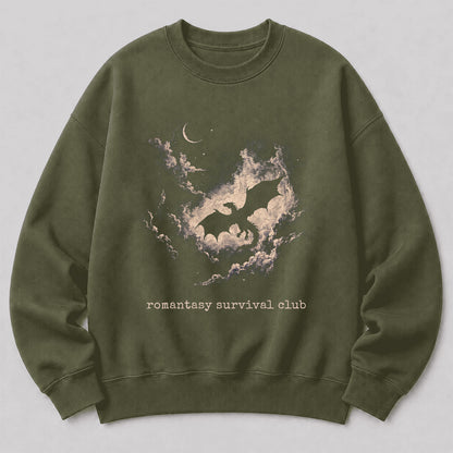 Dark Fantasy Dragon Clouds Crewneck Sweatshirt | Reader Gift Military Green