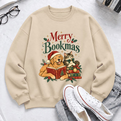 Merry Bookmas Softstyle Sweatshirt | Christmas Book Lover Gift Sand