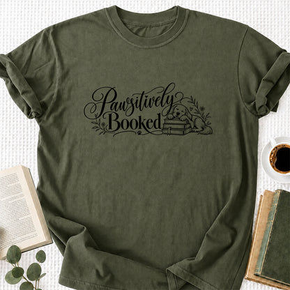 Pawsitively Booked Cotton T-Shirt | Dog Lover & Reader Gift Military Green