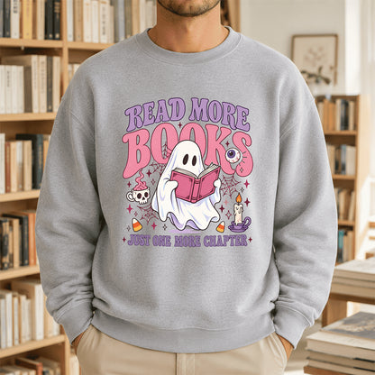 Read More Books Printed Sweatshirt | Halloween Book Lover Gift Sport Grey