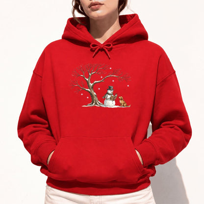 Golden Retriever And Snowman Under Tree Softstyle Hoodie | Christmas Reader Gift Red