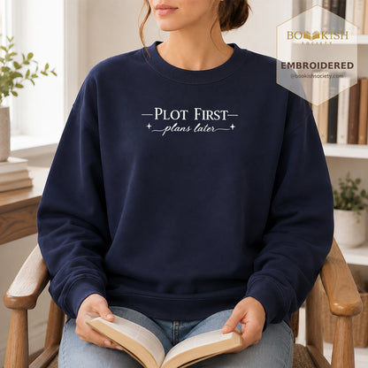 Plot First Plans Later Embroidered Sweatshirt | Reader Gift Navy