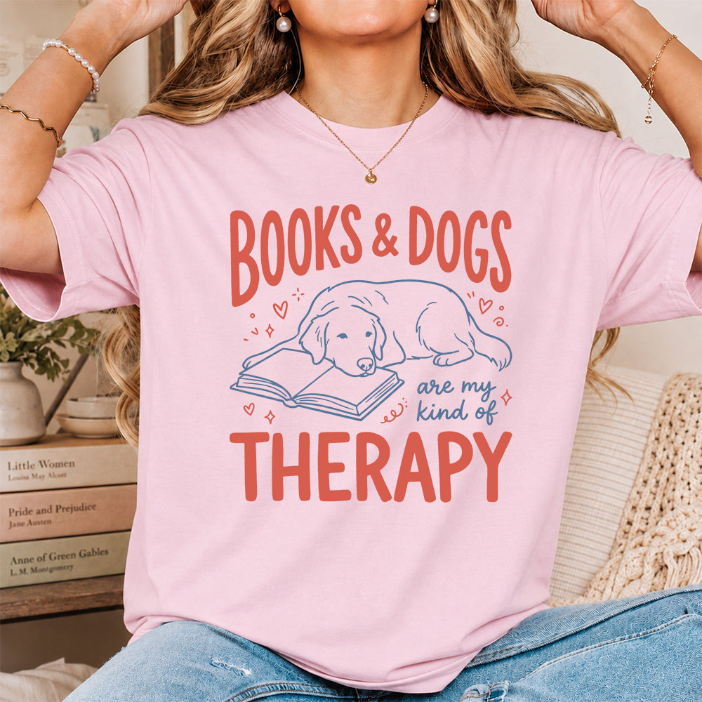 Give Me Books & Dogs Cotton T-Shirt | Dogs Lover & Reader Gift Light Pink