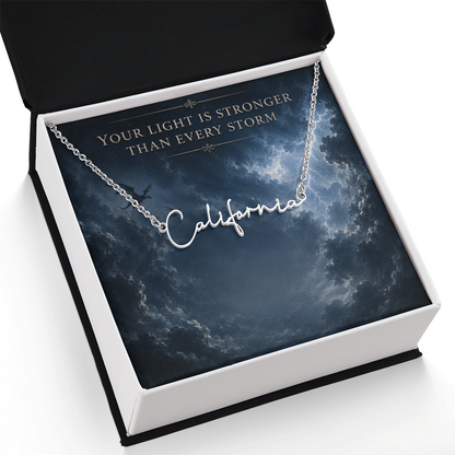 Your Light Is Stronger Decorative Card And Custom Name Polished Stainless Steel Necklace With Box Book Lover Gift Font 2