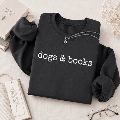 Dogs & Books Crewneck Sweatshirt | Dog Lover & Reader Gift Dark Heather