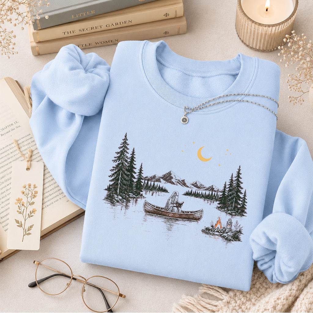 Reading Ghost On The Boat Printed Sweatshirt | Halloween Reader Gift Light Blue