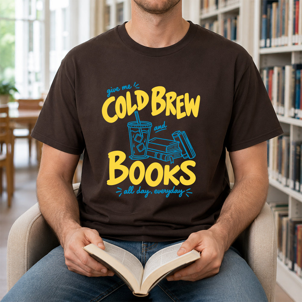 Give Me Cold Brew And Books Softstyle T-Shirt | Book Lover Gift Dark Chocolate