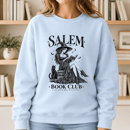 Salem Book Club Printed Sweatshirt | Spooky Book Lover Gift Light Blue