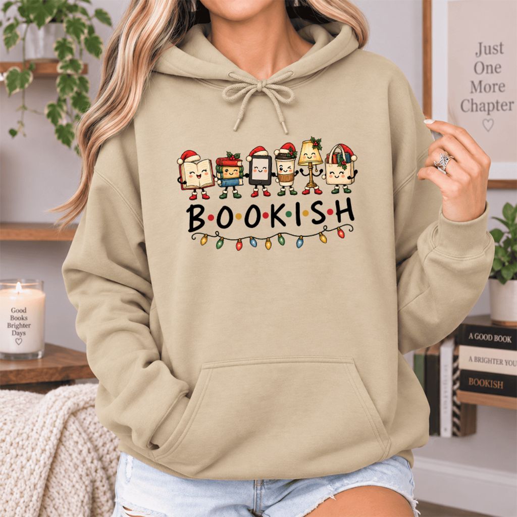 Christmas Bookish Things Softstyle Hoodie | Christmas Gift For Readers Sand