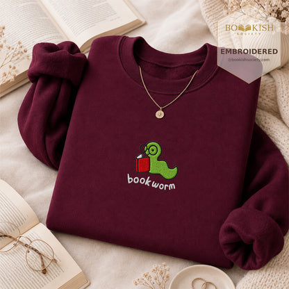 Bookworm Embroidered Sweatshirt | Reader Gift Maroon
