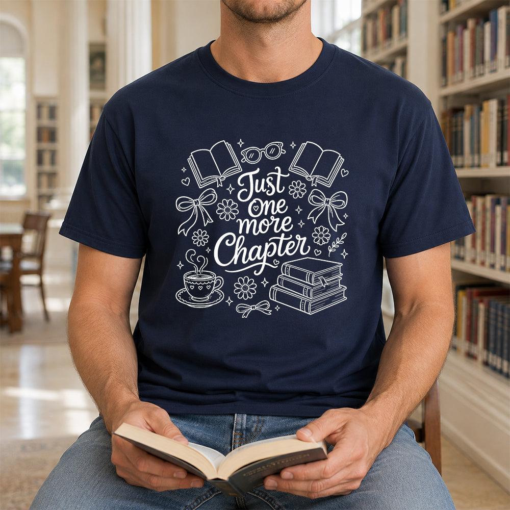 Just One More Chapter Softstyle T-Shirt | Book Lover Gift Navy