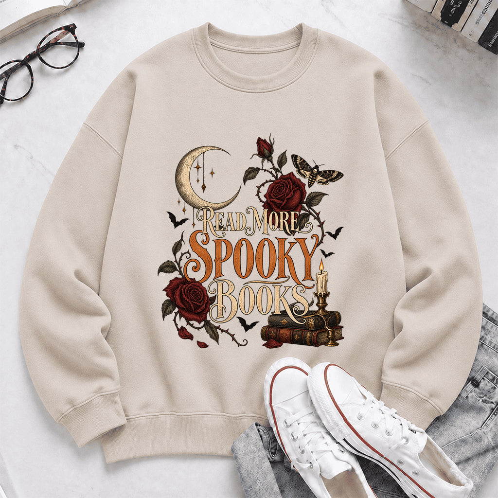 Read More Spooky Books Printed Sweatshirt | Halloween Book Lover Gift Sand