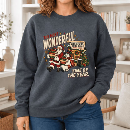 The Most Wonderful Time Softstyle Sweatshirt | Christmas Reader Gift Dark Heather