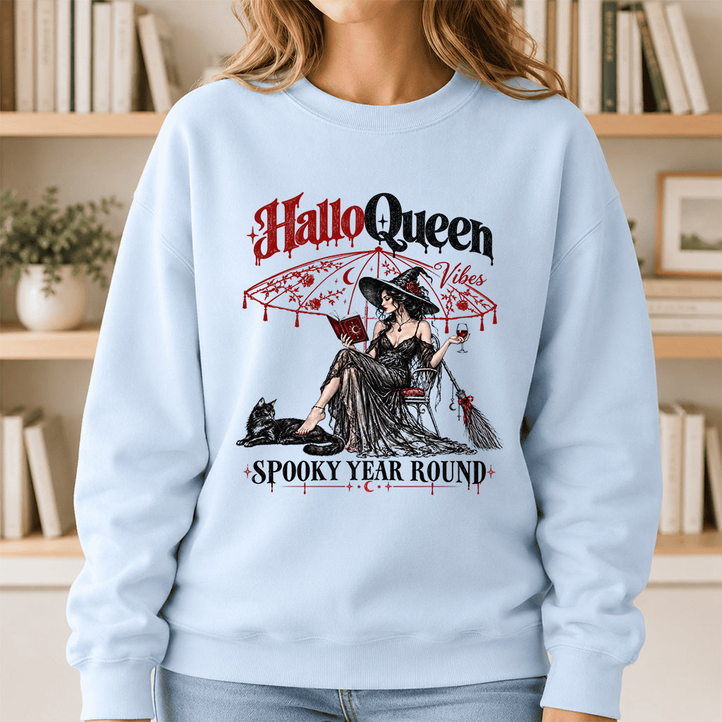 Halloqueen Spooky Year Round Printed Sweatshirt | Spooky Book Lover Gift Light Blue