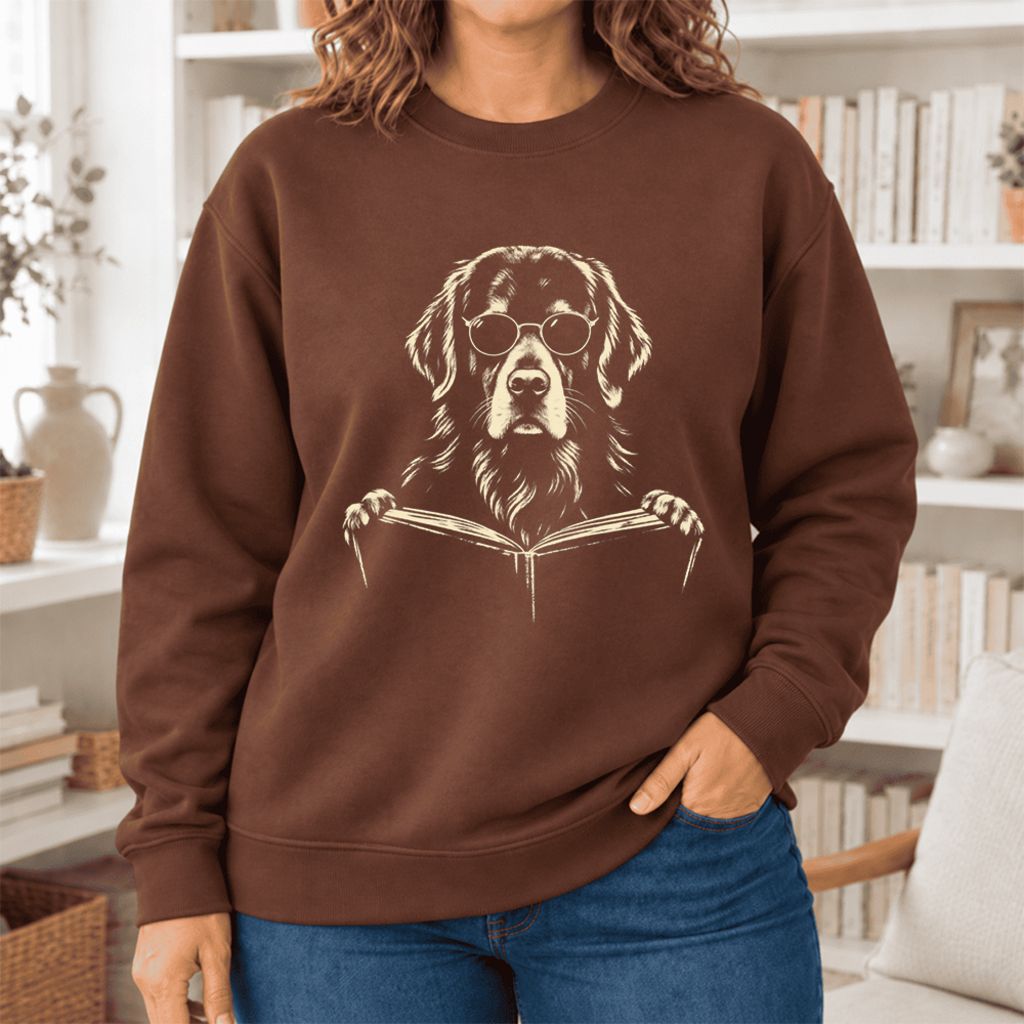 Golden Retriever Reading Book Softstyle Sweatshirt | Golden Retriever Gift Cocoa