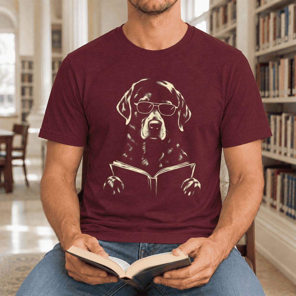 Labrador Retriever Reading Book Ultra-Soft Cotton T-Shirt | Dog Mom Reader Gift Maroon