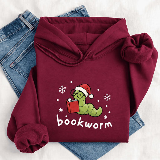 Christmas Bookworm Softstyle Hoodie | Christmas Book Lover Gift Maroon