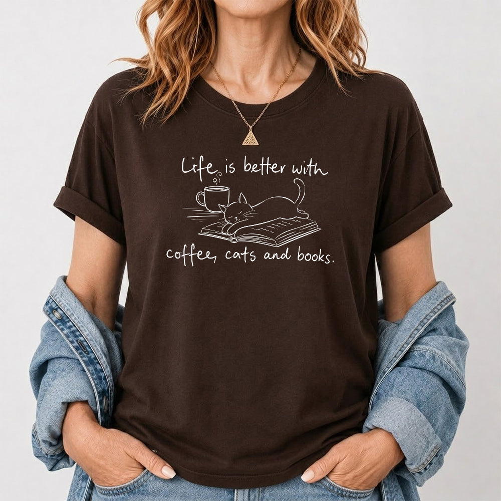 Funny Cats and Books Design Softstyle T-Shirt | Book Lover Gift Dark Chocolate