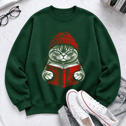 Vintage Reading Cat British Shorthair Softstyle Sweatshirt | Christmas Gift Forest Green