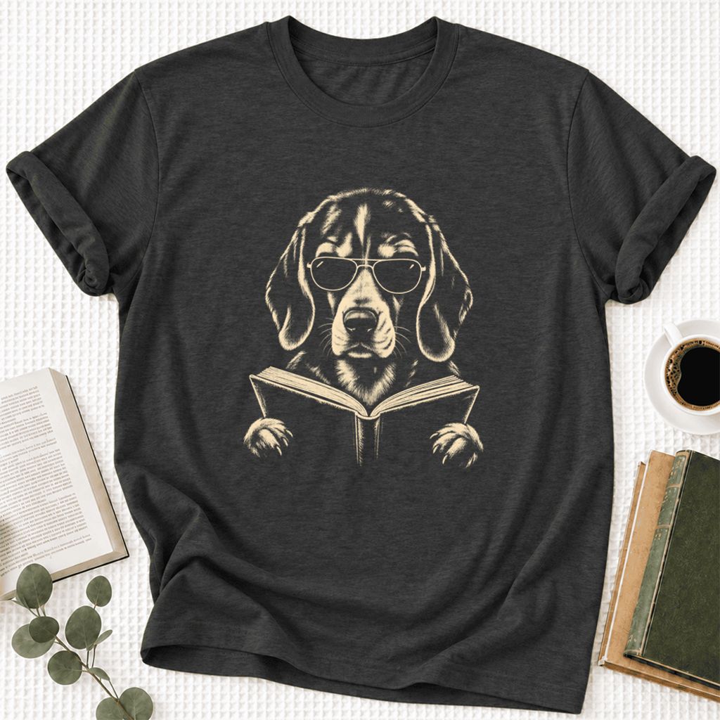 Beagle Reading Book Ultra-Soft Cotton T-Shirt | Beagle Lover Gift Dark Grey Heather