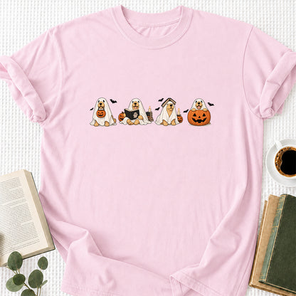 Spooky Golden Retrievers Book Club Printed T-Shirt | Halloween Book Lover Gift Light Pink