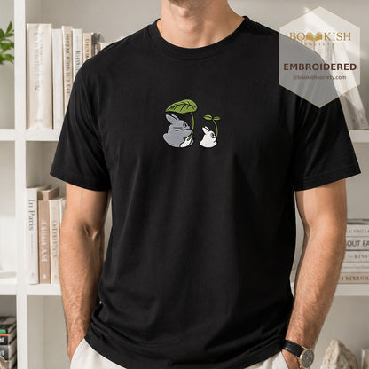 Embroidered Forest Spirits and Flowers Comfort Color® T-shirt Book Lover Gift Black