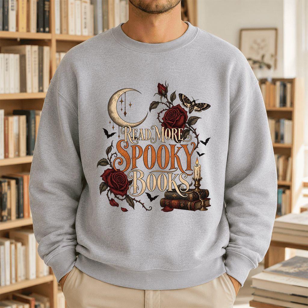 Read More Spooky Books Printed Sweatshirt | Halloween Book Lover Gift Sport Grey