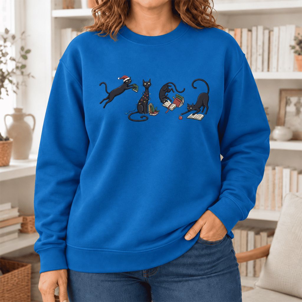 Christmas Reading Cats Softstyle Sweatshirt | Christmas Book Lover Gift Royal