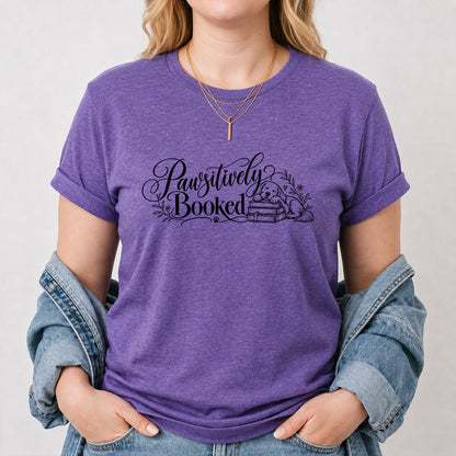 Pawsitively Booked Cotton T-Shirt | Dog Lover & Reader Gift Heather Purple
