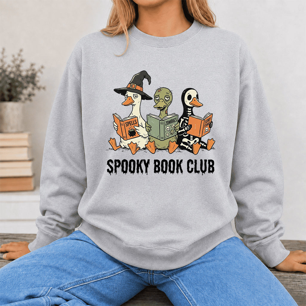 Spooky Book Club Printed Sweatshirt | Halloween Book Lover Gift Sport Grey