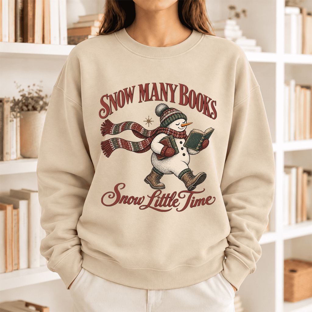 Snow Many Books Snow Little Time Softstyle Sweatshirt | Christmas Reader Gift Sand