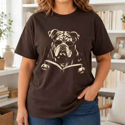 Bulldog Reading Book Softstyle T-Shirt | Book Lover Gift Dark Chocolate
