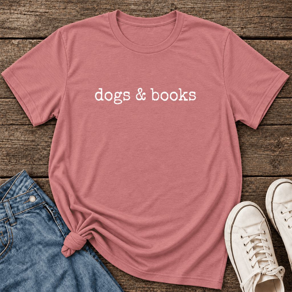 Dogs & Books Ultra-Soft Cotton T-Shirt | Dog Lover & Reader Gift Mauve