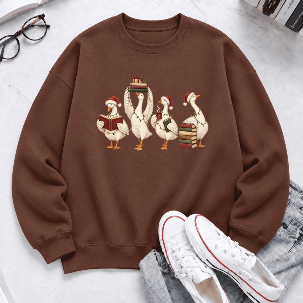Christmas Reading Ducks Softstyle Sweatshirt | Christmas Book Lover Gift Cocoa