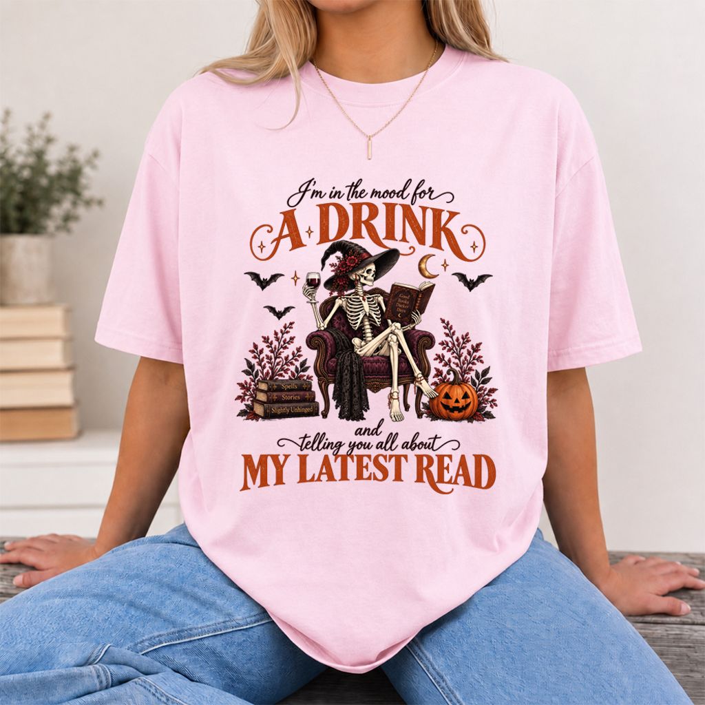 Telling You All About My Lastest Read Printed T-Shirt | Halloween Reader Gift Light Pink