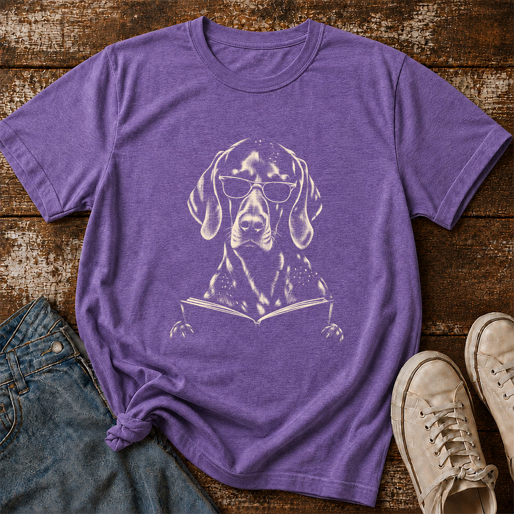 German Shorthaired Pointer Reading Book Softstyle T-Shirt | Book Lover Gift Heather Purple