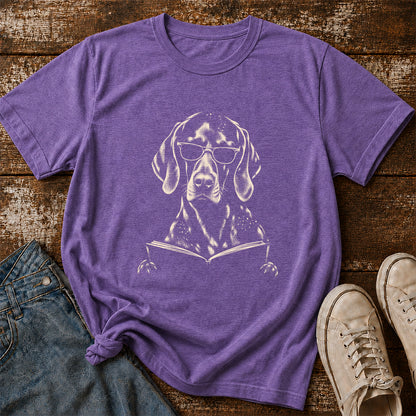 German Shorthaired Pointer Reading Book Softstyle T-Shirt | Book Lover Gift Heather Purple