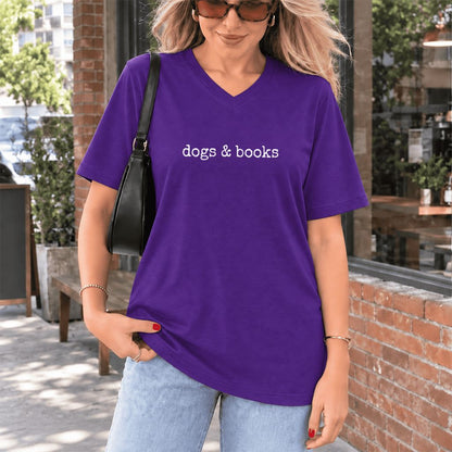 Dogs & Books Ultra-Soft V-Neck | Dog Lover & Reader Gift Team Purple