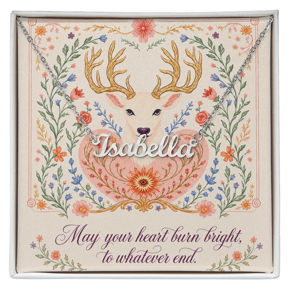 May Your Heart Burn Bright Decorative Card And Custom Name Polished Stainless Steel Necklace With Box Book Lover Gift Font 1
